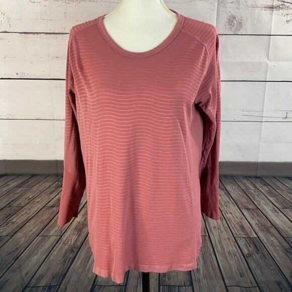Zyia Tee Shirt Top Womens XL Pink Poppy Chevron Active Long Sleeve Compression - Picture 1 of 9
